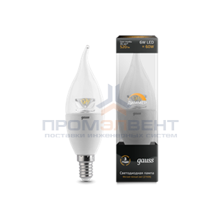 Лампа Gauss LED Candle Tailed-dim Crystal Clear E14 6W 2700K диммируемая 1/10/50