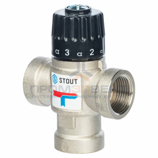 Клапан термостатический смесительный STOUT - 3/4" (ВР, t20-43°C, kvs 1.6, L-образное смешивание)