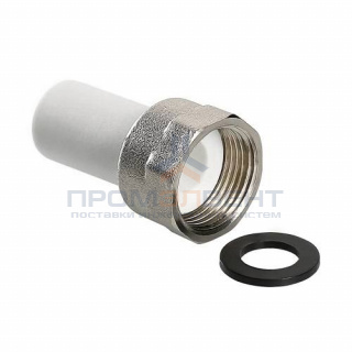 Штуцер с накидной гайкой VALTEC VTp.722 - 25 x 1" (для полипропиленовых труб, цвет белый)