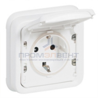Розетка с заземлением с грифами Legrand Plexo серии Artic IP55 немецкий стандарт, белый