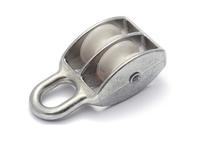 Блок для троса двойной 25мм нейлоновый шкив (трос 7мм) оцинкованный